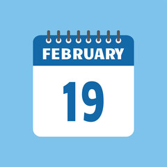 february 19 calendar icon Vector page month design