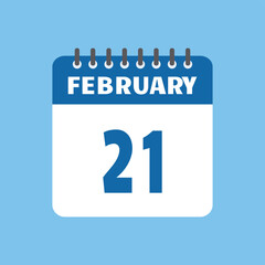 february 21 calendar icon Vector page month design