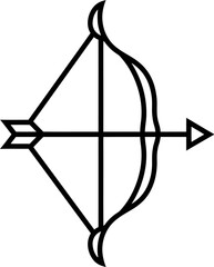 Bold black outline of a bow and arrow ready for precise aim and action