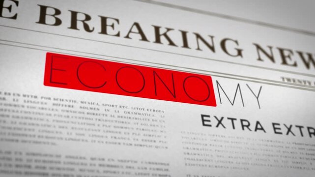 High-resolution close-up of economic headlines with the word 'ECONOMY' in bold red, useful for illustrating financial news and business concepts.