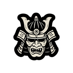Samurai Warrior Mask Illustration with Traditional Helmet in Bold Vector Style