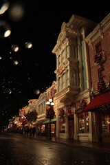 Obraz premium american city square adorned with festive holiday banners and sparkling garlands filled with joyful people enjoying