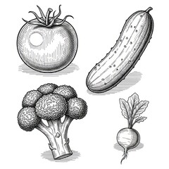 Set of Vegetables in Ink Style