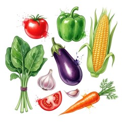 Vegetable set in watercolor style