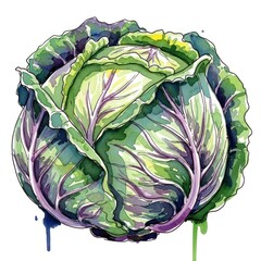 Cabbage in Watercolor Style
