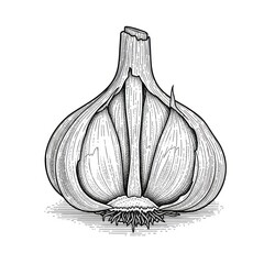 garlic black and white ink style