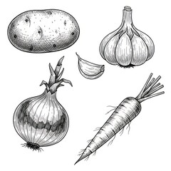 Set of Vegetables in Ink Style