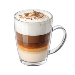 Fototapeta premium A delicious layered coffee drink with creamy foam and sprinkle is presented isolated on a transparent background.