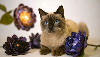 Cat with decorative flowers