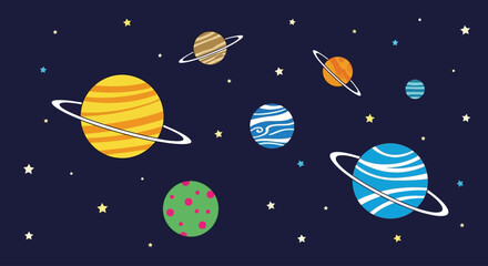 Vibrant Cartoon Planets and Stars Illustrating the Vastness and Wonder of Space Exploration