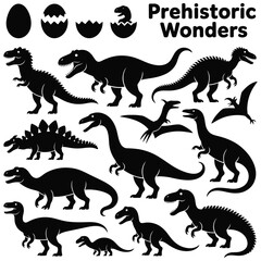 Vector collection of dinosaur silhouettes for a wild animal set