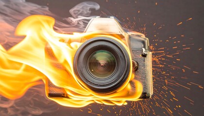 Burning camera in flames