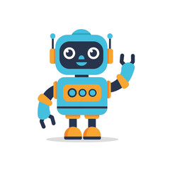 Obraz premium Cute and friendly cartoon robot waving hello with a happy expression, isolated on a white background, symbolizing modern technology and AI innovation for future solutions