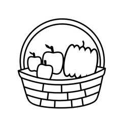 Harvest basket with apples pumpkin