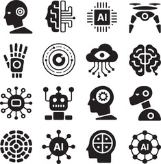 Artificial Intelligence Icons Set Futuristic Technology Concepts vector illustration