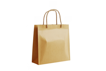 Isolated kraft paper shopping bag mockup with handles, eco-friendly packaging, retail merchandise, brown paper bag isolated on transparent background
