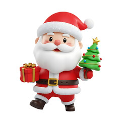 Fototapeta premium Charming santa claus character holding a christmas tree and gift celebrating the holiday season joy