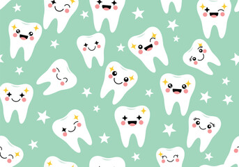 Cute smiling teeth pattern digital paper seamless background illustration