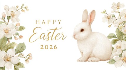 Obraz premium Elegant Easter Greeting Card Template with Rabbit and Floral Wreaths