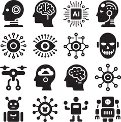 Artificial Intelligence and Robotics Icons Silhouette Collection android cyborg