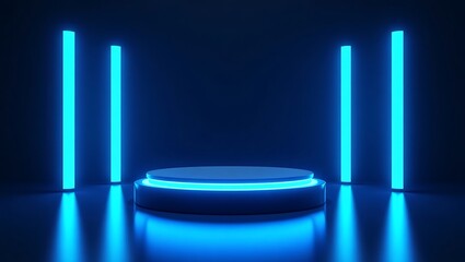 Neon blue product display stand futuristic podium showcase background for product presentation design