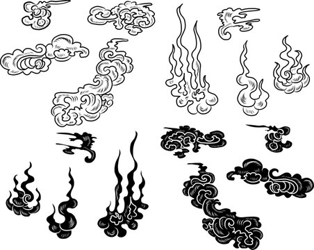 Chinese cloud vector for coloring book and printing on white background.Traditional Japanese culture element for tattoo design and idea.Cloud and wave illustration.Clip art.Fire vector