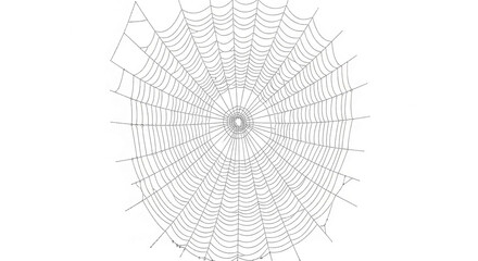 Obraz premium Detailed image of a spiderweb, showcasing intricate radial and spiral lines against a white background, symbolizing nature's artistry and delicate structure, perfect for design or educational purposes