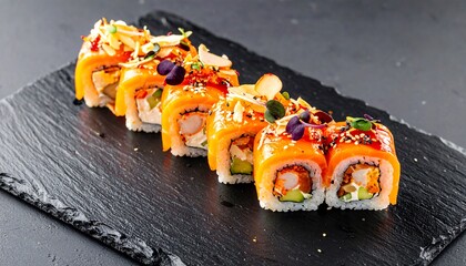A plate of sushi rolls