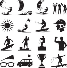 Kitesurfing and victory celebration icons (52) vector