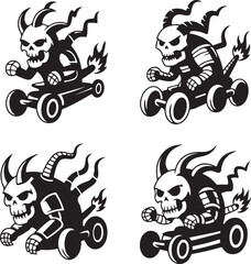 Four variations of a skull character in a racing vehicle (54) vector