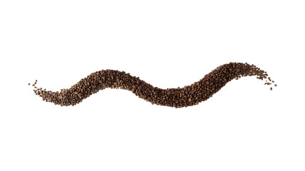 Wavy line made of coffee beans isolated on white background