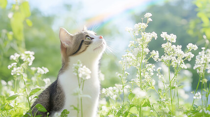 白い花と、虹を渡った猫の思い出2。Generative AI