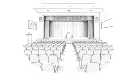 A Hand Drawn Sketch of an Empty Auditorium with Stage and Seating