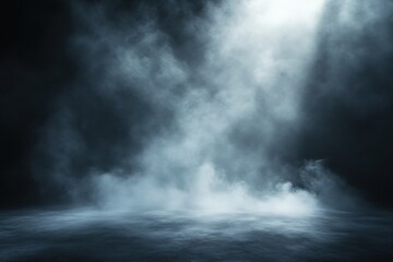 A dark, atmospheric scene featuring swirling mist and soft light, creating a mysterious and ethereal ambiance.