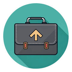 Modern Briefcase Icon: Upward Arrow, Growth, Success, Flat Design, Teal Background