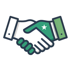Modern Flat Icon: Green Handshake Partnership Agreement, Business Deal, Success Concept