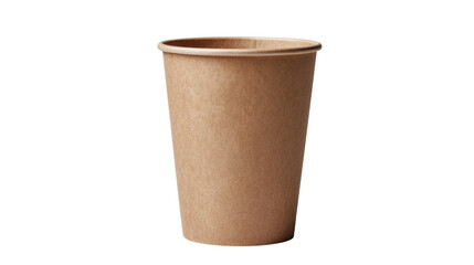 Brown paper cup on white isolated background, ideal for takeout beverages and eco-friendly coffee service.