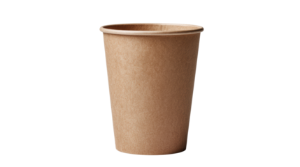 Brown paper cup on white isolated background, ideal for takeout beverages and eco-friendly coffee service.