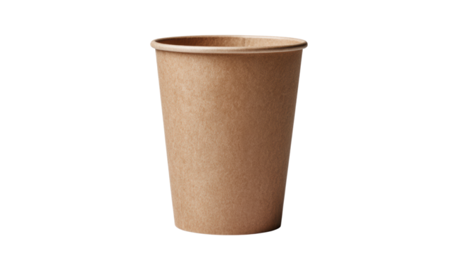 Brown paper cup on white isolated background, ideal for takeout beverages and eco-friendly coffee service.
