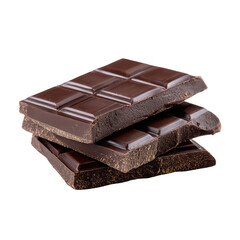 Dark chocolate bar pieces stacked