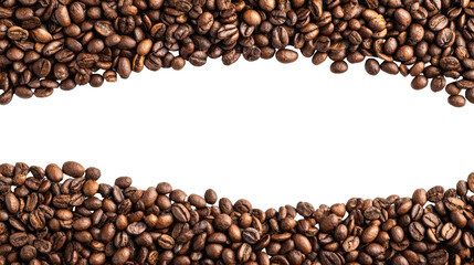 Fototapeta premium Coffee beans arranged on a black background, showcasing rich textures and colors, ideal for coffee lovers.