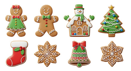 Delicious assortment of festive christmas gingerbread cookies and decorations