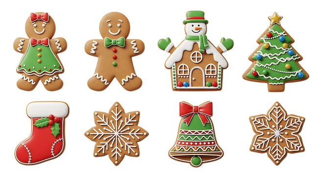 Delicious assortment of festive christmas gingerbread cookies and decorations