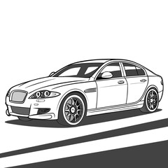 Obraz premium Pearl white sedan in front view, corporate and clean style.