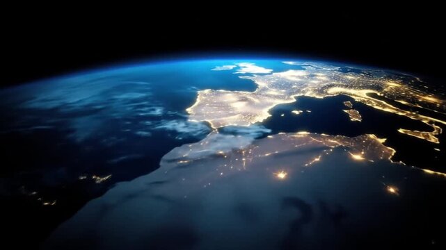A captivating view of Earth's illuminated cities from space, showcasing the vibrant network of human activity.