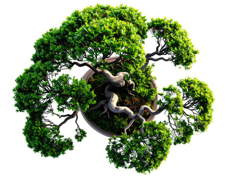 Mini bonsai tree, top view, PNG transparent