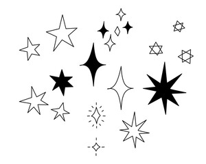 Obraz premium Stars vector icon set. Hand drawn stars on white background. Isolated stars.