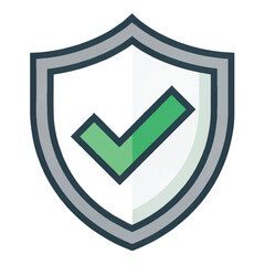 Secure Shield Icon: Green Checkmark on White Background, Approved, Safety, Protection, Security, Flat Design, Vector Illustration