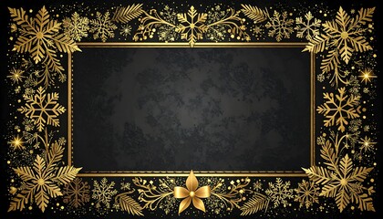 Gold snowflake frame on dark background