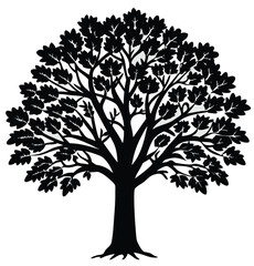 Vector tree silhouette isolated on white background with branches and leaves